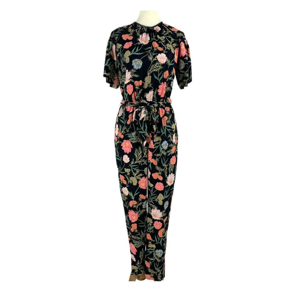 Kate Spade Black Floral Blossom Picnic Perfect Belted Jumpsuit 4 NEW Multicolor